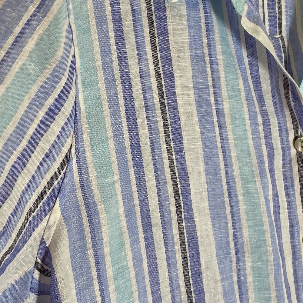 Chicos Top Womens 1 Medium Blue Multi Striped 100% Linen Button Up Boho Nice M - Picture 6 of 16